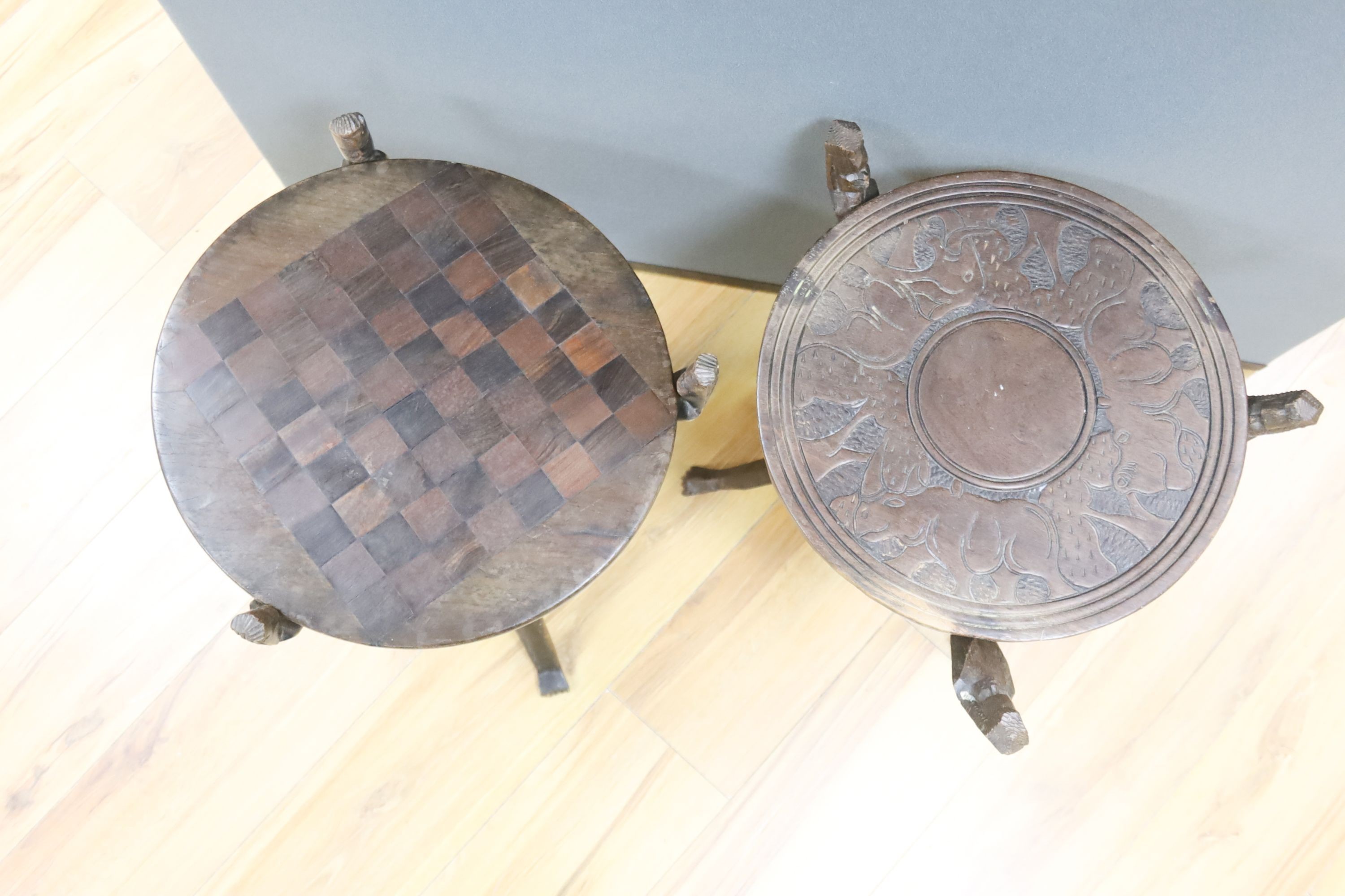 Pair African hardwood tables, 46cm high